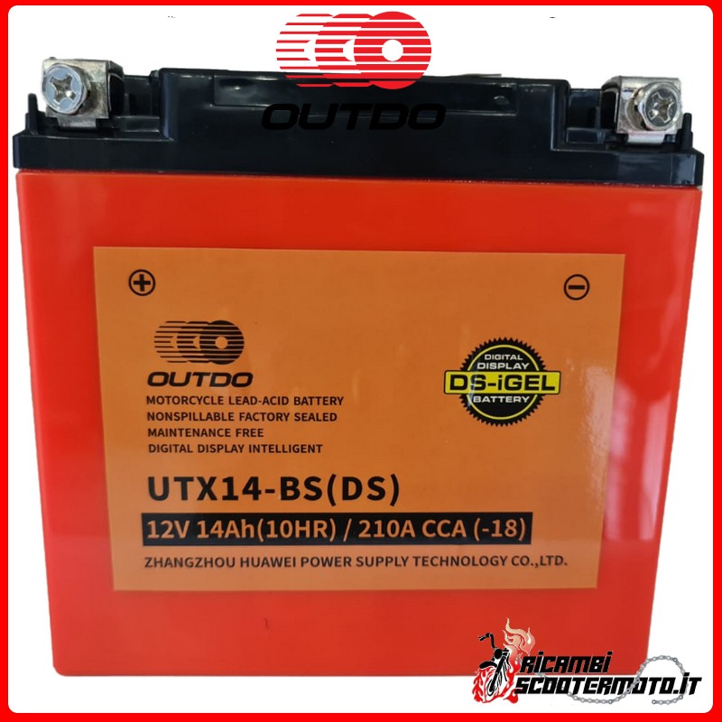 OUTDO I GEL-BATTERIE YTX14-BS YTX14BS MOTO SCOOTER QUAD CROSS UTX14-BS