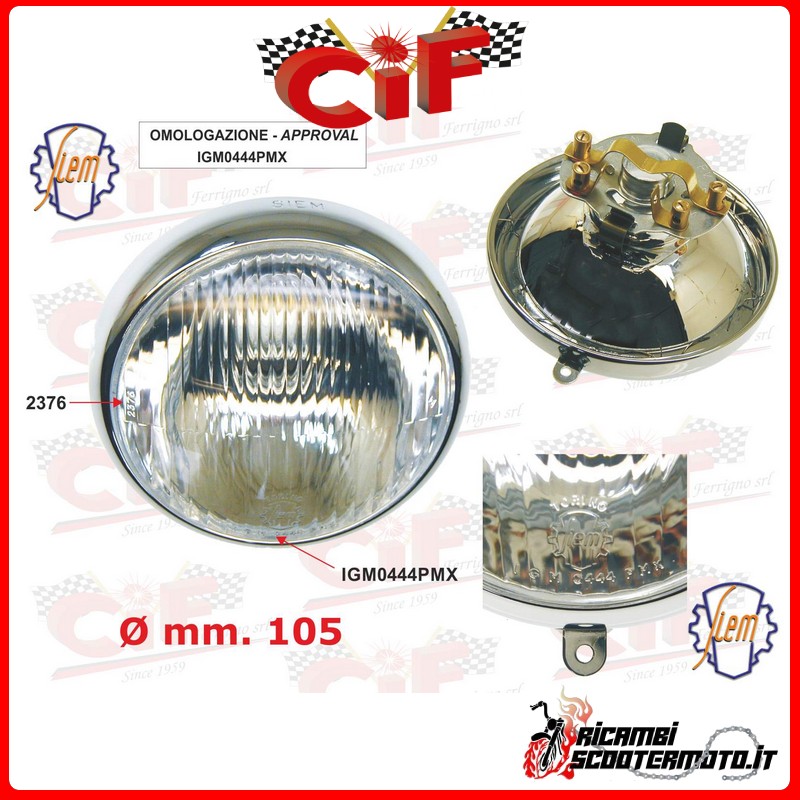 FANALE ANTERIORE COMPLETO DI PORTALAMPADA PIAGGIO VESPA 125  (VM1T 1953)