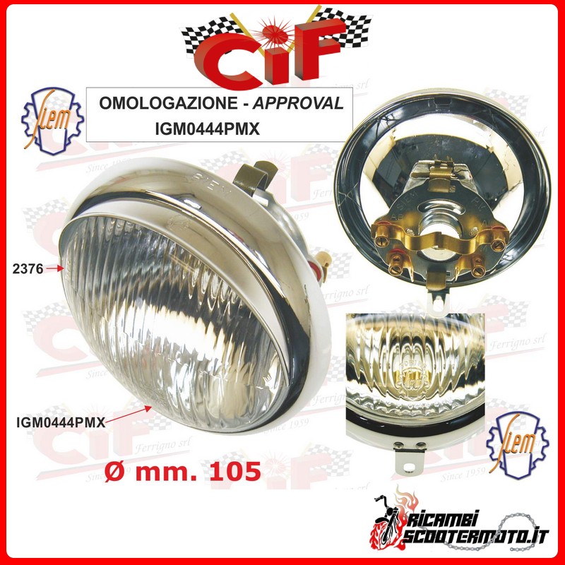 FANALE ANTERIORE COMPLETO DI PORTALAMPADA PIAGGIO VESPA 150 (VL3T 1956) FANALE ANTERIORE COMPLETO DI PORTALAMPADA PIAGGIO VESPA 150 (VL3T 1956)
