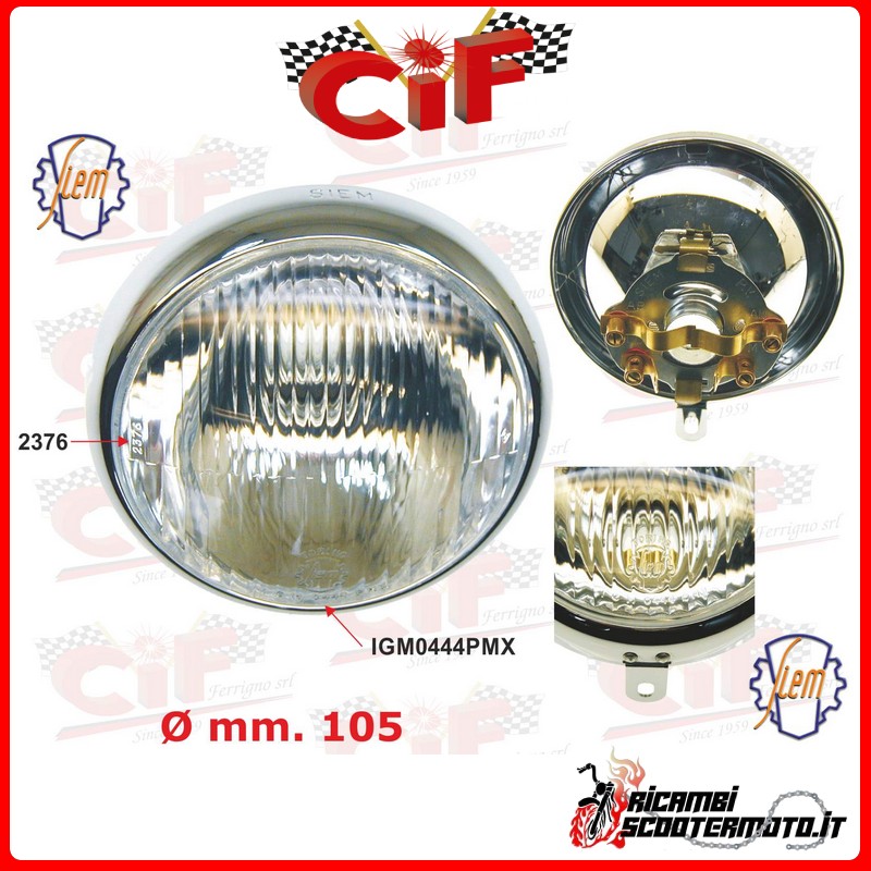 FRONT HEADLIGHT COMPLETE WITH LAMP HOLDER PIAGGIO VESPA 150  (VL2T 1955-1956)