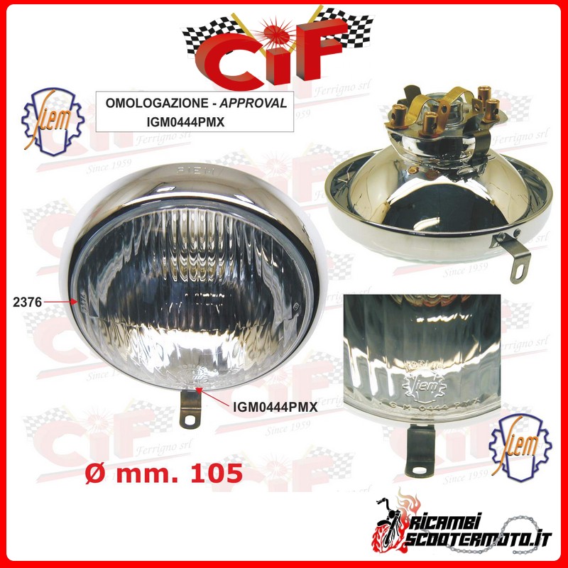 PHARE AVANT COMPLET AVEC SUPPORT DE LAMPE PIAGGIO VESPA 125  (VN1T 1955)
