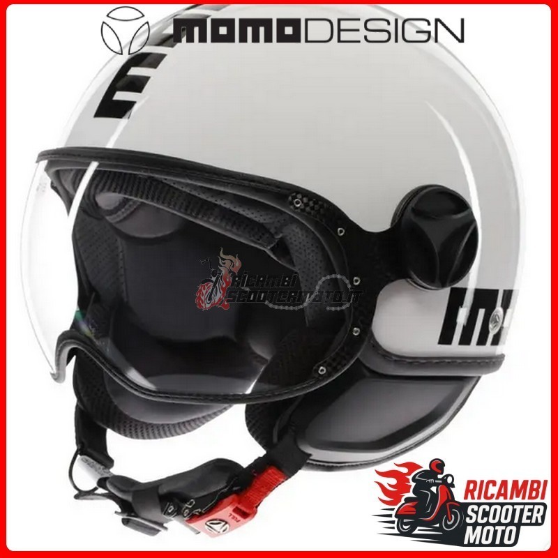 CASCO JET MOMO DESIGN FGTR CLASSIC MONO LUCIDO BIANCO NERO MISURA M