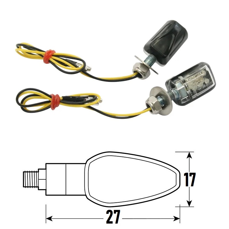 PAIRE DE FLÈCHES À LED NOIRES HOMOLOGUÉES MODÈLE ÉTROIT AVEC LENTILLE TRANSPARENTE BCR    