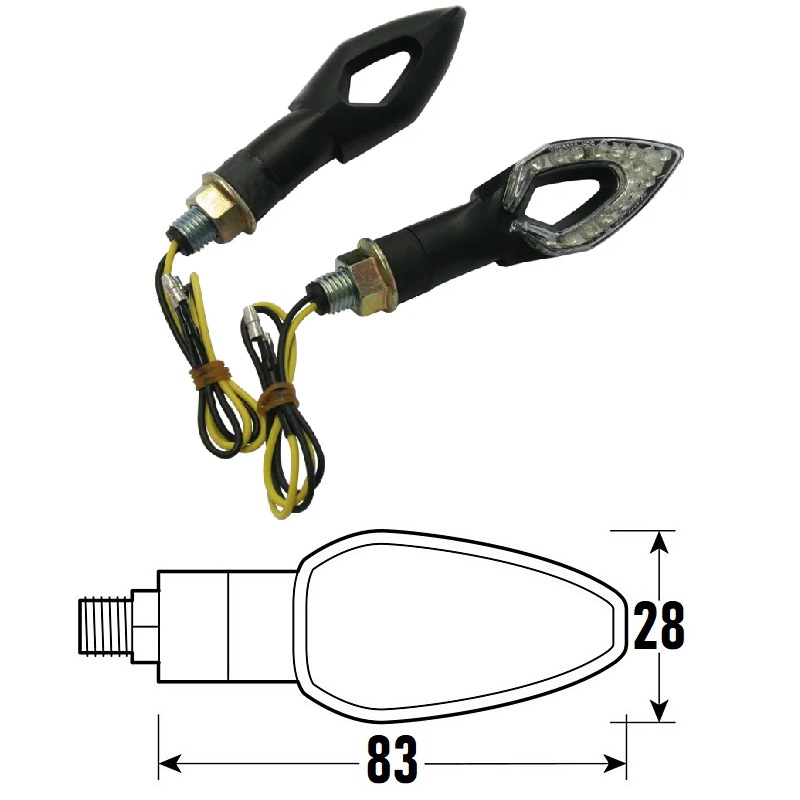 PAR DE FLECHAS LED NEGRAS HOMOLOGADAS MODELO SPEAR CON LENTE TRANSPARENTE BCR    